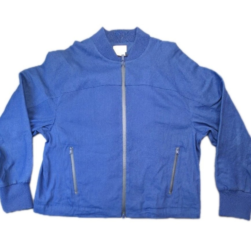 DKNY Pure Linen Bomber Jacket Mens L Blue Zip Up Lightweight Coat